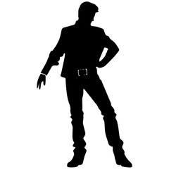 Vector silhouette of a man in a business suit standing, black color isolated on a white background