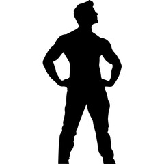 Fototapeta premium Vector silhouette of a man in a business suit standing, black color isolated on a white background