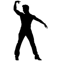 Vector silhouette of a man in a business suit standing, black color isolated on a white background