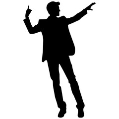 Vector silhouette of a man in a business suit standing, black color isolated on a white background