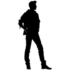 Vector silhouette of a man in a business suit standing, black color isolated on a white background