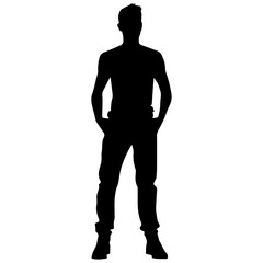 Naklejka premium Vector silhouette of a man in a business suit standing, black color isolated on a white background