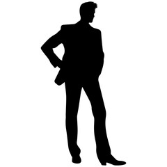 Fototapeta premium Vector silhouette of a man in a business suit standing, black color isolated on white background
