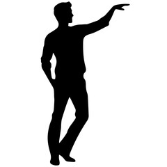 Vector silhouette of a man in a business suit standing, black color isolated on white background