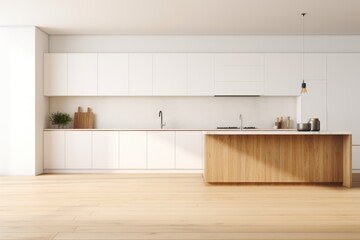 Minimalist style white modern kitchen interior mockup - obrazy, fototapety, plakaty