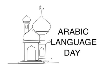 A mosque with an Arabic concept. Arabic language day one-line drawing