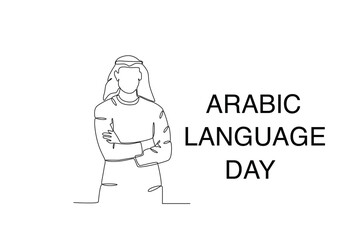 An Arab man celebrates Arabic Language Day. Arabic language day one-line drawing