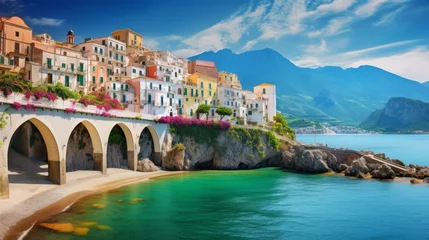 Foto auf Acrylglas Strand von Positano, Amalfiküste, Italien Italy's Amalfi cityscape on the Mediterranean coast