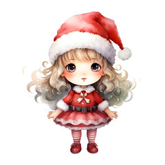 Fototapeta premium little girl wearing Christmas costume. watercolor illustration