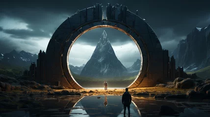 Fotobehang futuristic sci fi alien ship. fantasy landscape with alien spaceship. © Daniel