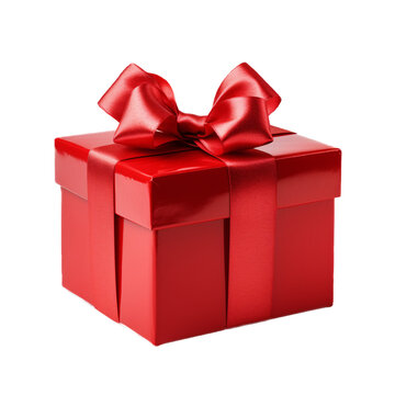 Red gift box with ribbon isolated on transparent background