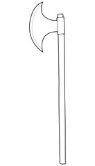 Outline Medieval Axe Vector Weapon. Vector Hand Drawn Illustration Isolated On white Background.
