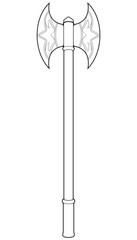 Outline Medieval Axe Vector Weapon. Vector Hand Drawn Illustration Isolated On white Background.
