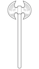 Outline Medieval Axe Vector Weapon. Vector Hand Drawn Illustration Isolated On white Background.