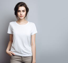 Obraz premium Beautiful model in white t-shirt and jeans at the casting session