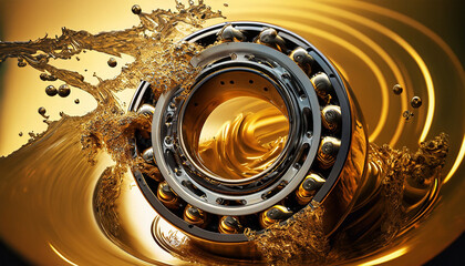 Ball bearing in an oil splash, lubrication system.  - obrazy, fototapety, plakaty