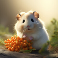 Fluffy and cute hamster in the sunlight