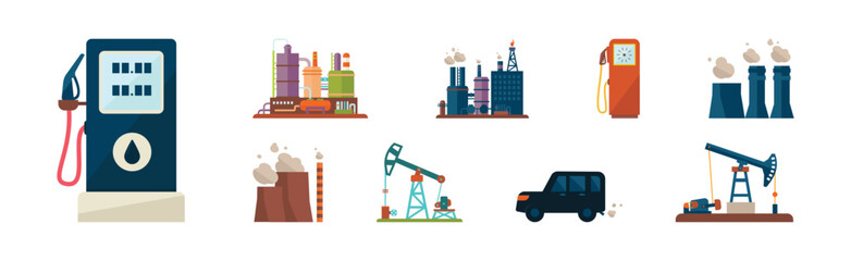 Oil and Fuel Resources Industrial Production Vector Set
