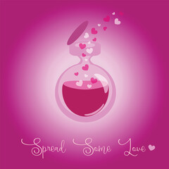 spread some love - magic bottle with hearts - pink colors theme 