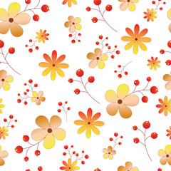 seamless pattern with orange autumn leaves and flowers - autumn theme 