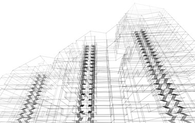 Abstract architectural drawing 3d illustration