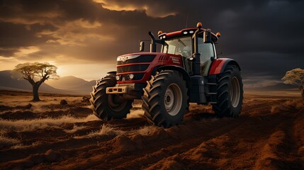 Fototapeta premium Tractor in the field, generative AI