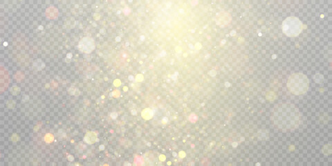 Light effect with lots of shiny bokeh highlights on transparent background for Christmas New Year design.
