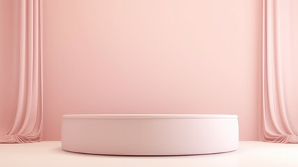 Fototapeta na wymiar Blush pink circular podium with pink wall in background, Premium showcase mockup template for Beauty, Cosmetic, Luxury products, with copy space for text