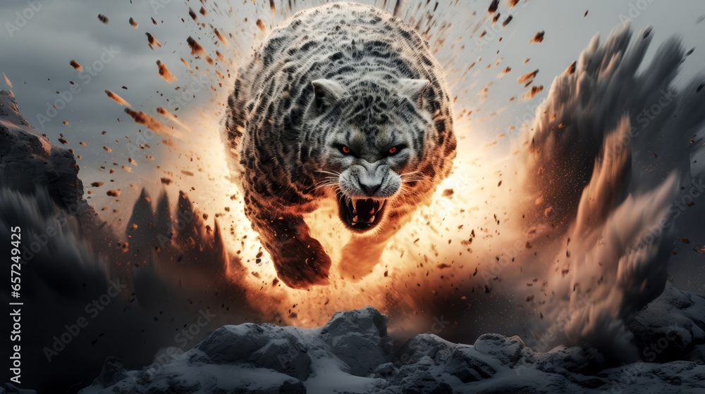 Poster the image shows an explosion with vibrant colors and a dark background, capturing the viewer's atten