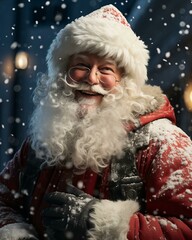 Santa Claus smiling in the mood. Christmas holiday. Magical realistic close-up view. For poster postcard and advertisement. Creative illustration