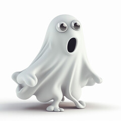 Ghost, funny cute white ghost 3d illustration on white, halloween, unusual avatar, horror