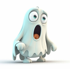 Ghost, funny cute white ghost 3d illustration on white, halloween, unusual avatar, horror