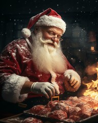 Santa Claus smiling . Christmas holiday. Magical realistic close-up view. For poster postcard and advertisement. Creative illustration