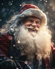 Santa Claus smiling . Christmas holiday. Magical realistic close-up view. For poster postcard and advertisement. Creative illustration