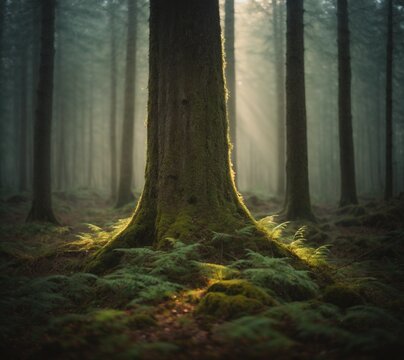 autumn forest in the fog