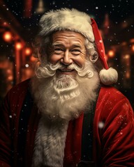 Santa Claus smiling . Christmas holiday. Magical realistic close-up view. For poster postcard and advertisement. Creative illustration