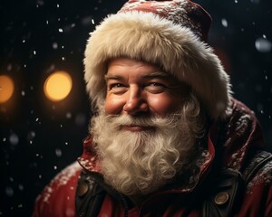 Santa Claus smiling . Christmas holiday. Magical realistic close-up view. For poster postcard and advertisement. Creative illustration