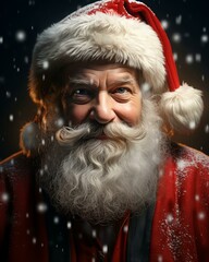 Santa Claus smiling . Christmas holiday. Magical realistic close-up view. For poster postcard and advertisement. Creative illustration