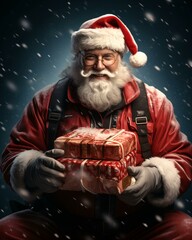 Santa Claus smiling . Christmas holiday. Magical realistic close-up view. For poster postcard and advertisement. Creative illustration