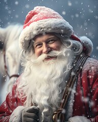 Santa Claus smiling . Christmas holiday. Magical realistic close-up view. For poster postcard and advertisement. Creative illustration