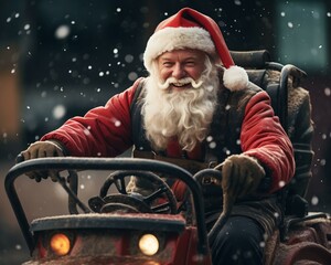 Santa Claus delivery . Christmas holiday. Magical realistic close-up view. For postcard poster and advertising. Creative illustration