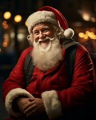 Santa Claus smiling in the mood. Christmas holiday. Magical realistic close-up view. For poster-card and advertising. Creative illustration