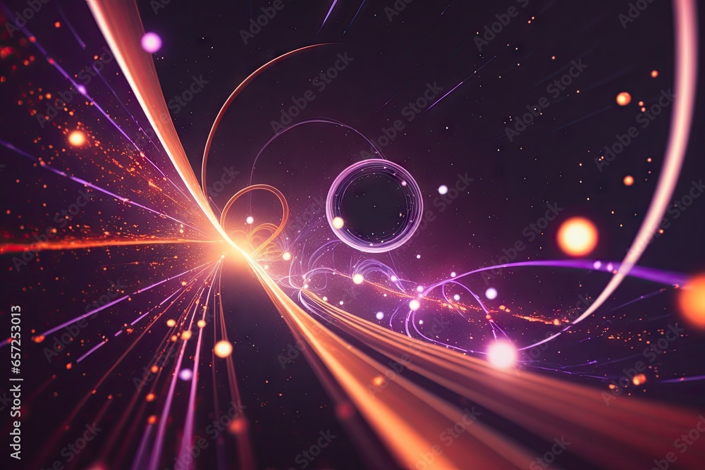 Poster abstract background, glowing swirl, elegant glowing circle, sparkling particle into space tunnel