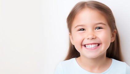 Portrait of a smiling little girl on white background with copy space