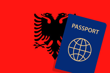 Albania Passport. Albanian Flag Background. Vector illustration