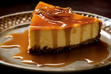 enjoy a luscious cheesecake smothered in rich caramel sauce. Generative AI