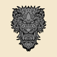 Angry demon mutant wolf head