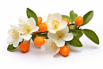 Isolated orange blossoms on a white background. Generative AI - obrazy, fototapety, plakaty