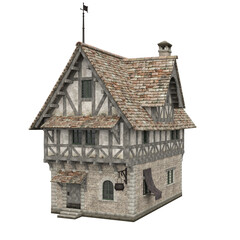 3d rendering illustration medieval building house fantasy construction isolated