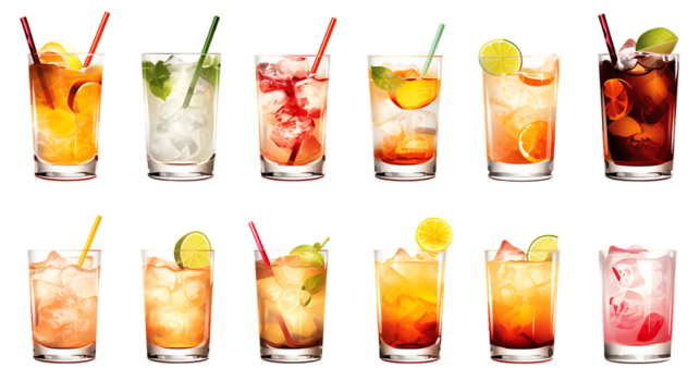 Collection of drinks isolated on white background